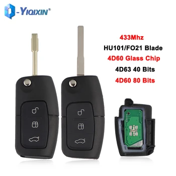 YIQIXIN 433MHz Pakeitimo 4D60 4D63 3 Mygtuką, LANKSTYMO Protingas Automobilis Klavišą Ford Focus C-Max, Mondeo Fiesta S Max, Galaxy Auto Kontrolės