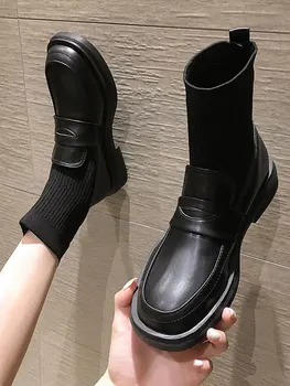 Moterų batai batai 2020 m. rudenį naujų mados megzti elastinės kojinės, batai, laisvalaikio odiniai batai