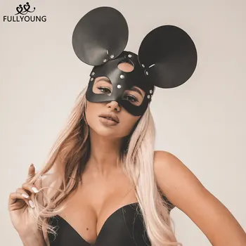 Fullyoung BDSM Kaukės PU Odos Cosplay Veido Kaukė Nelaisvėje Grandinės Erotika Helovino Maskaradas Moteris Goth Priedai Rave Šalis