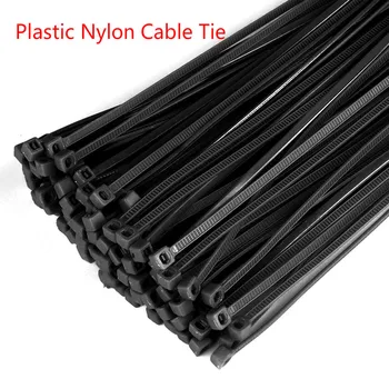 100/200/300pcs plastiko nailono kabeliui 2.5x200mm nailono savaiminio fiksavimo kabelis kaklaraištis, juodi plastikiniai kabelis kaklaraištis aukštos kokybės kabeliui