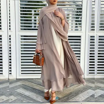 Šifono Abaja Moterų Suknelė Ramadanas Varčios Hijab Skraiste Femme Musulmane Suknelės Kaftan Islamo Musulmonų Drabužiai Vestido 2 Sluoksnis Abayat