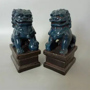 Kinijos Seną Porą, Mėlyna Glazūra, Porceliano Foo Šunys Statulos