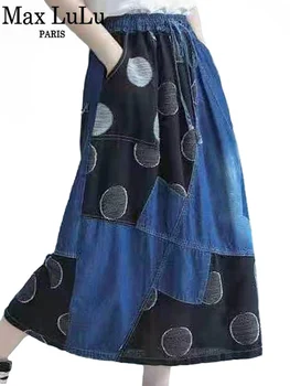Max LuLu Pavasario Stiliaus 2021 Moterų Dot Džinsinio Sijonai Ponios Raišteliu Kratinys Sijonas Moterų Derliaus Elastingos Didelio Dydžio Drabužius