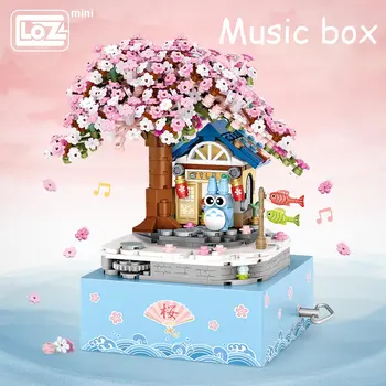 LOZ Mini Pastato mažų dalelių blokuoti vaikų žaislai su garso cherry blossom music box modelio dovana music box moteris