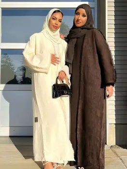 Ramadanas Eid Kutas Dizaino Musulmonų Suknelė Dubajaus Mados Elastinga Raukšlėta Audinio Abaja Dubajus Turkijos Musulmonų Kimono Islamo Skraiste WY1101