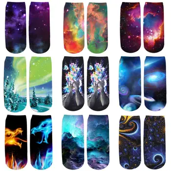 PLstar Kosmosas Naujas 3D Atspausdintas Galaxy kosmoso mielas medvilnės trumpas kulkšnies kojinių Vyrams, moterims, harajuku Naujų kojinės