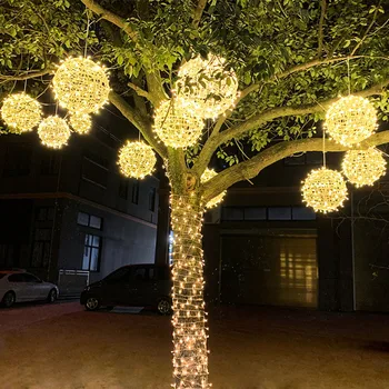 Kalėdų Eglučių Žibintai Kamuolys LED String Pasakų Šviesos Dia 20CM 30CM Rotango Kamuolys Pasaulyje Šviesos Kraštovaizdžio gatvės Kiemo, Sodo