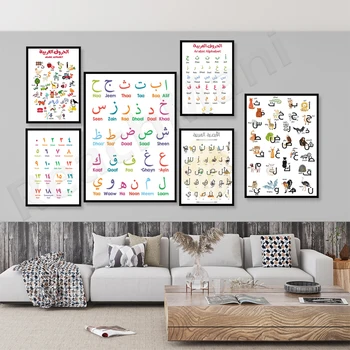 Arabų abėcėlės, plakatai • Gyvūnų abėcėlių raides, • Vaikų kambarys, švietimas, namuose, mokykloje, klasėje dekoracija dovanos