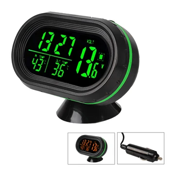 Lipnios Automobilių LCD Skaitmeninis Ekranas Laikrodis Žalia Oranžinė Apšvietimas 3 IN 1 Termometras, Laikrodis Voltmeter Automobilių Puošyba, Automobilių Stilius