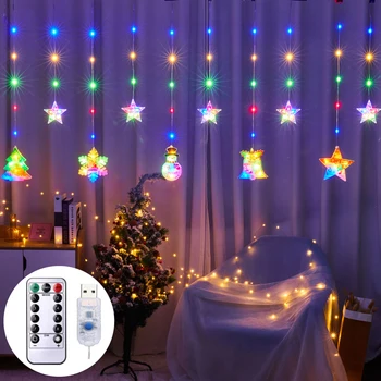 Užuolaidų Girliandą Kalėdų Pasakos LED Šviesos Eilutę USB Nuotolinio Valdymo Atostogų Apšvietimo Namų Langą Kambarys naujieji Metai Apdaila