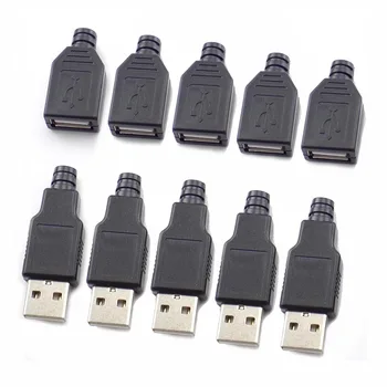 USB 2.0, A Tipo Jungtis Vyras Moteris USB 4 Polių Kištuko Lizdas, Juodas Plastikinis Dangtis Rūšis- 