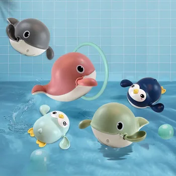 Kūdikių Animacinių filmų Banginis Pingvinas Plaukimas Vandens Žaislai Vaikams Paplūdimys Vonios Žaislai ABS Plastiko Kūdikių Klasikinis Žaizdos-iki Grandinės Clockwork Žaislai