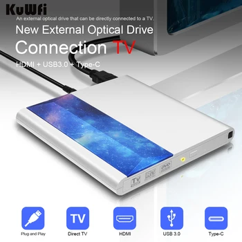KuWFi Naują Išorinį DVD įrenginį Paramos Prisijungimas TV Nuotolinio Valdymo pultas su USB 3.0 ir C Tipo sąsaja