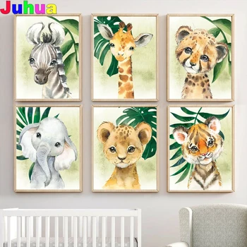 Liūtas, Žirafa, Zebras Atogrąžų Lapų Džiunglių Gyvūnų 5d 