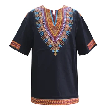 Nauja siunta Afrikos Dashiki vyriški T-shirt V-Kaklo, Juodos spalvos Etninio Stiliaus Mados Spausdinti 2019