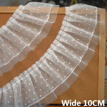 10CM Pločio Tiulio Baltas Juodas Dvigubas Sluoksnius Akies 3D Plisuotos Siuvinėjimo Taškų Nėrinių Apykaklę, Pynimas Apdaila Vestuvių Suknelė 