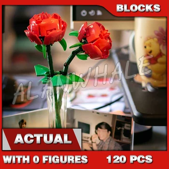 120pcs Kūrybos Raudonos Rožės Meilės Gėlių Puokštė Botanikos Surinkimo 11648 Statybinių Blokų Rinkinius Suderinama Su Modelio