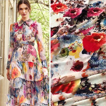 2021 skaitmeninės tapybos Tušu gėlės šifono audinio suknelė ткань ткани afrikos heidi bazin riche vestidos costura telas tissu siuvimo