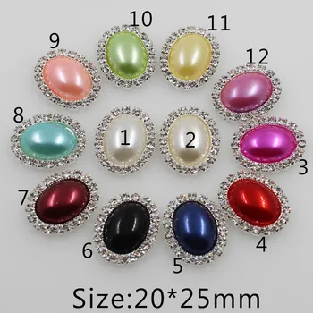 100pc 20*25mm Spalvotų Ovalo formos Perlas kalnų krištolas Mygtukus, Amatai, Metalo, Žalvario Mygtuką 