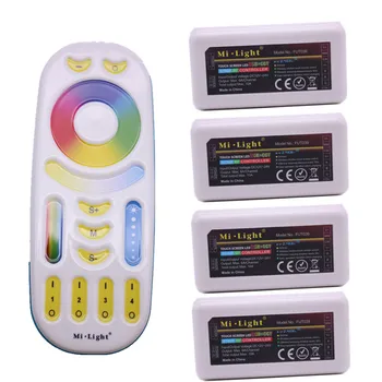 MiLight RGB BMT (RGB+Cool Baltas+Šiltai Balta) Valdytojas DC12-24V 2Ax5CH FUT039 + 2.4 G RF Wireless RGB+BMT 4-Zone Touch Remote