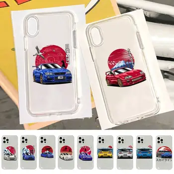 JDM Sportiniai Automobiliai Telefono dėklas Skirtas iPhone 14 13 12 11 Pro Max Mini X Xs XR 6 7 8 Plus SE 2020 Skaidrus Atveju