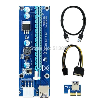 006C PC PCIe PCI-E PCI Express Stove Kortelės 1x iki 16x USB 3.0 Duomenų Kabelis SATA į 6Pin IDE Molex Maitinimo BTC Miner Mašina