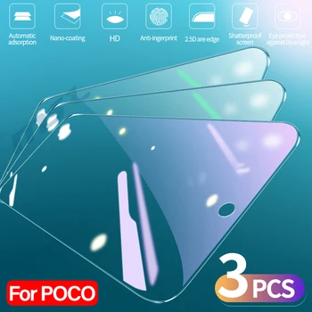 3Pcs Grūdintas Stiklas Xiaomi POCO X3 X4 Pro F3 F4 GT M3 M2 M4 Pro Screen Protector Kovos su 