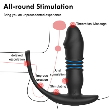 Teleskopinis Analinis Vibratorius Prostatos Masažas Butt Plug Prostatos Stimuliatorius Atidėti Ejakuliacija, Varpos Žiedas Vibratorių Sekso žaisliukai Vyrams Gėjų