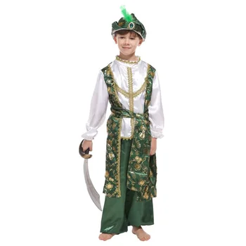 Vaikai Berniukai Žalia Indijos Arabų Aladdin Princas Cosplay Etapo Rezultatus Kariai Maskuotis Šalis Kostiumas