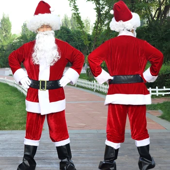 Santa Claus Cosplay Aukso Aksomo Medžiagos Kostiumai su Barzda Skrybėlę Išgalvotas Suknelė Kalėdų Vyrų, Moterų Kostiumas Suaugusiems 3XL-6XL