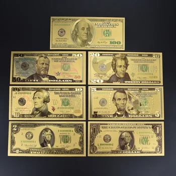 Aukso folija Dolerio Banknotų 7pcs Auksas, Sidabras Spalvinga Padirbtų Pinigų Su 100 Dolerių Paketas, Pakuotę Dovanų Kolekcija