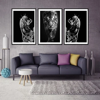 Juoda Ir Balta Gyvūnų Tigras fonai Sienos Menas Drobė Nuotraukas Abstrakčios Tapybos Drobės Plakatas, Tapyba Namų Dekoro