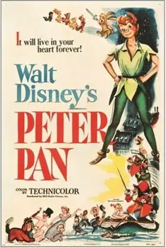 Peter Pan (Rko 1953 M.) Senovinių Filmų Šilko Plakatas Dekoratyvinis Dažymas 24X36Inch