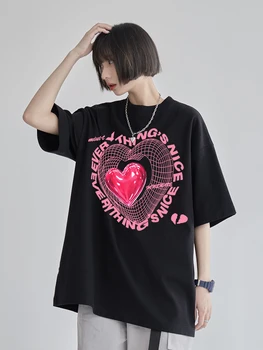 STSVZORR Y2K Meilės trumparankoviai marškinėliai moterims 2022 m. vasarą naujų prarasti banga prekės pora t-shirt viršų