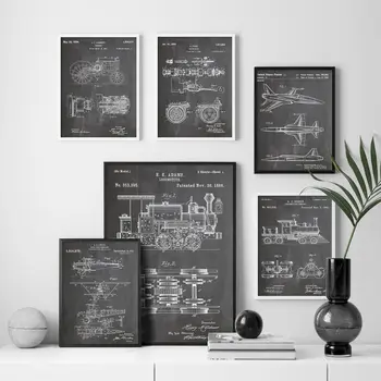 Dizaino Patento Brėžinius Traukinį, Lėktuvą, Automobilių Variklio Sienos Meno Tapybos Drobės Plakatai Ir Spausdina Sienos Nuotraukas Gyvenimo Kambario Dekoro