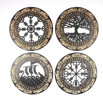4 Viking Dekoro Viking medinės sienos menas Šiaurės Dekoro juoda Šiaurės Vikingų Rune amuletas logotipas vyrų home office, 11.81 cm