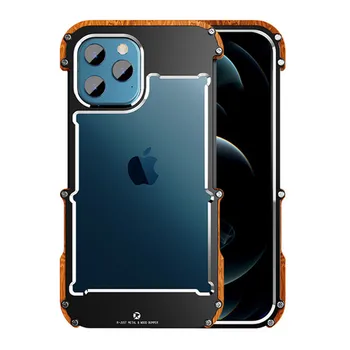 Aliuminio Bamperis Metalo ir Medžio atsparus smūgiams Atgal, Telefono dėklas Skirtas iPhone 14 13 12 Pro Max 12 Pro 11 Pro XR XS Dangtis