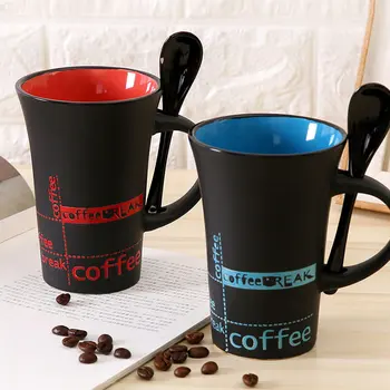 Naujas paprastas keraminės kavos puodelis su šaukšteliu, rankena puodeliai kūrybinė asmenybė mielas puodelis kavos puodeliai Drinkware virtuvėje