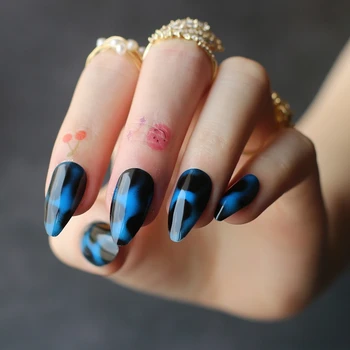 Blue leopard Akrilo nagai Blizgus Stiletto False nails UV Trumpas leopardas