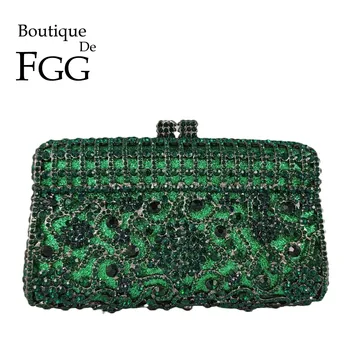 Boutique De FGG Smaragdas Žalia Moterims Gėlių Vakarą Krepšiai Nuotakos Vestuvių Kristalų Sankabos Piniginės Šalies Vakarienė Rankinės
